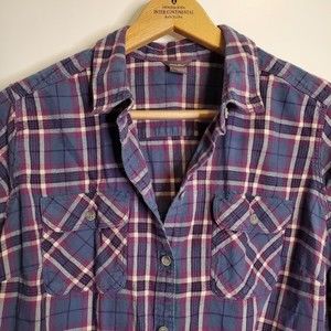 Eddie Bauer Green Blue White Pink Flannel Button Down Shirt Size Large 2 Pockets